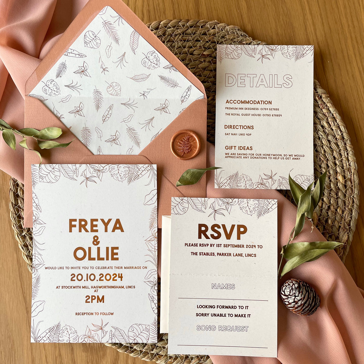 Tropical Leaves Wedding Invitation Set