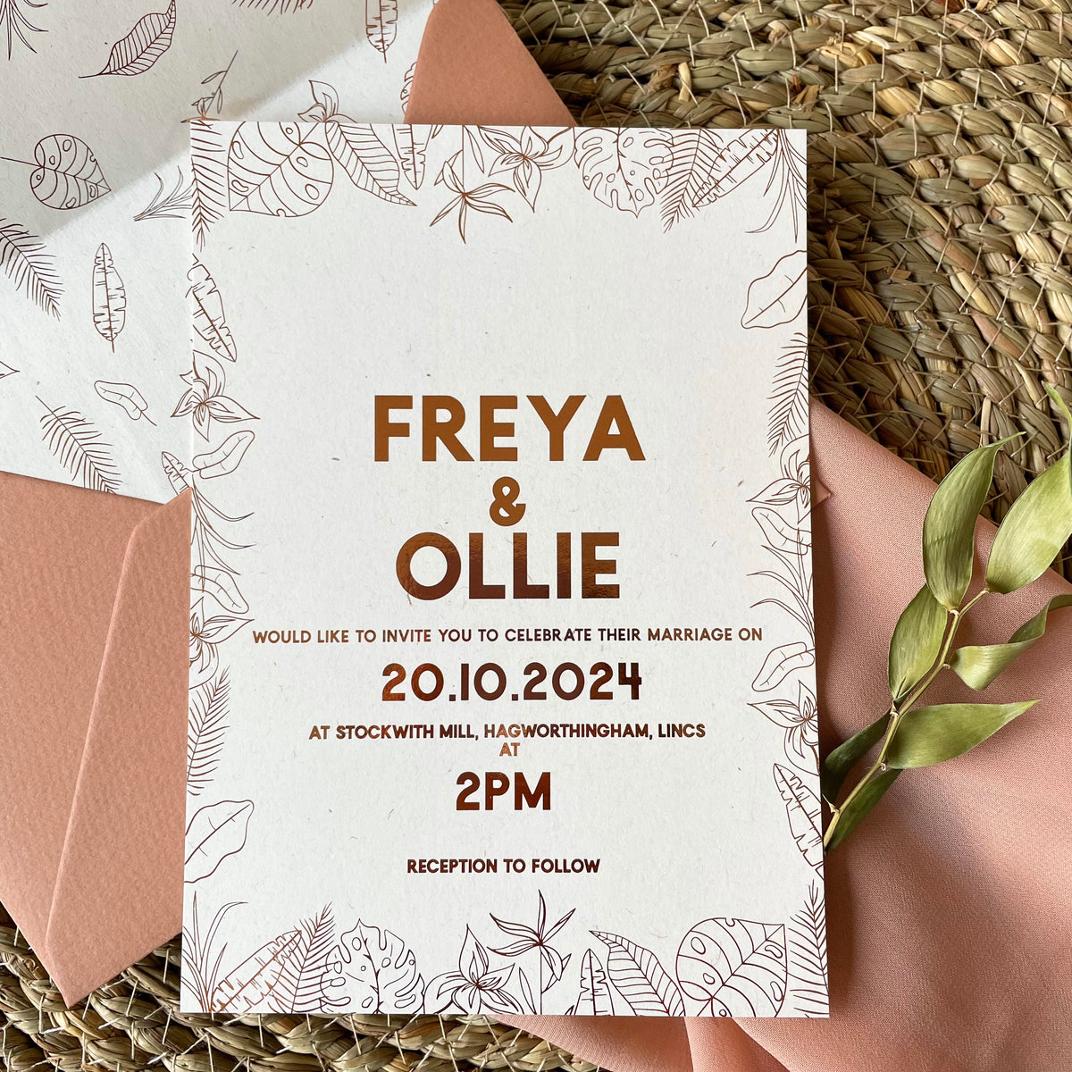 tropical leaves wedding invitation