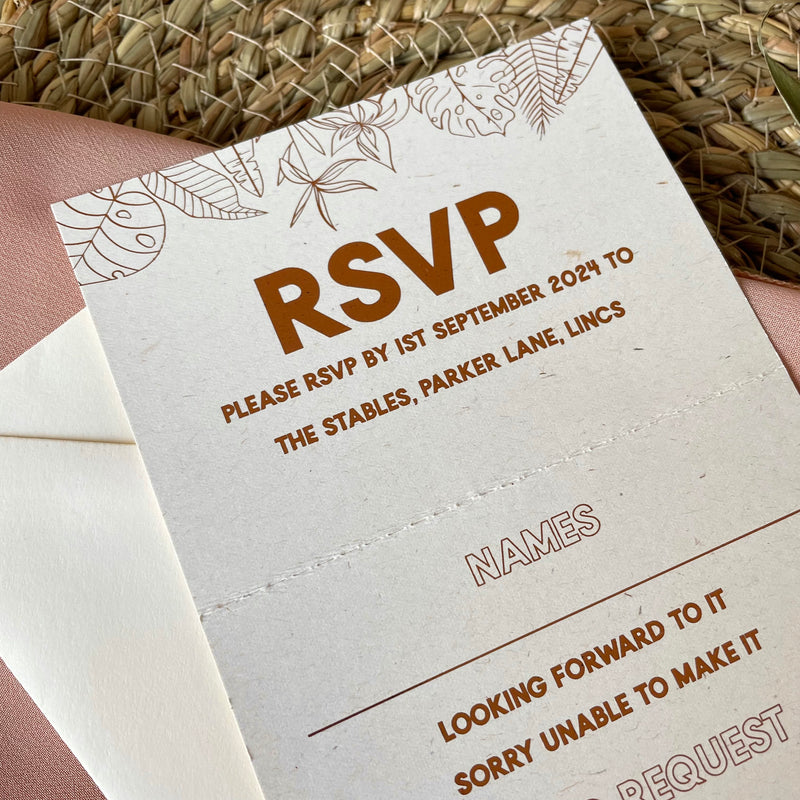 tropical tear off rsvp wedding card