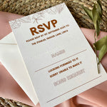 copper foil rsvp wedding card