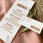 botanical leaf wedding menu