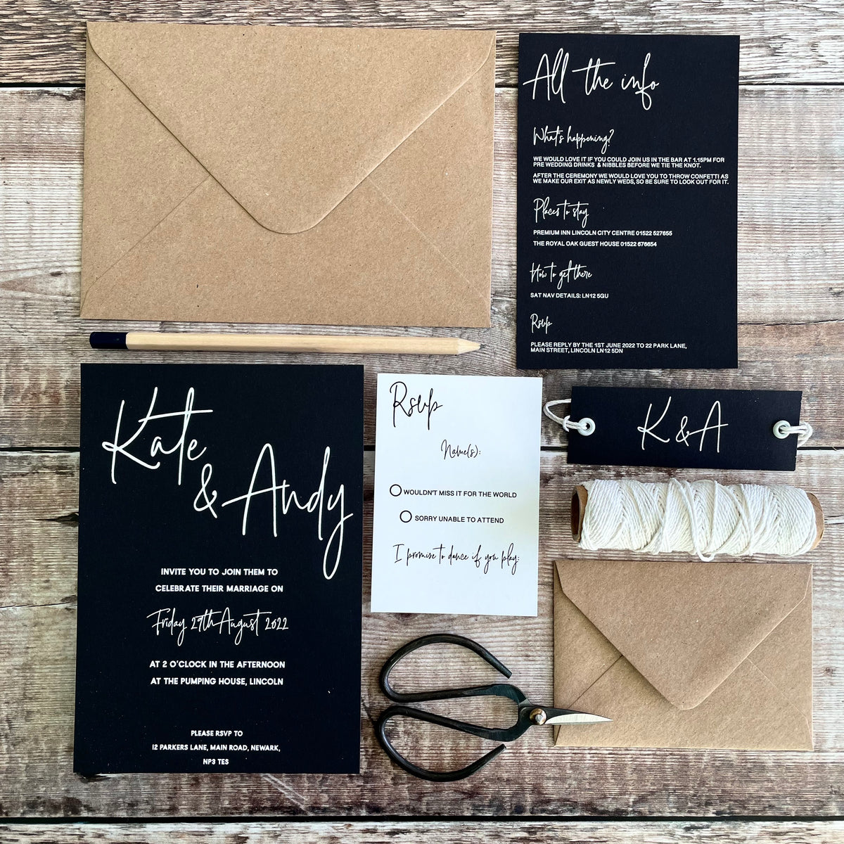 Black and White Wedding Invitation Set