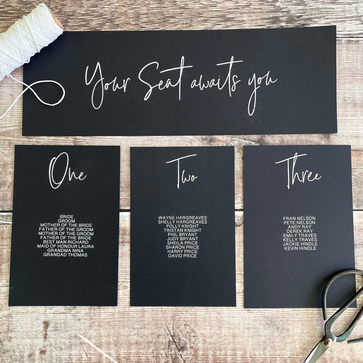 Black and White Table Plan Cards | Headers