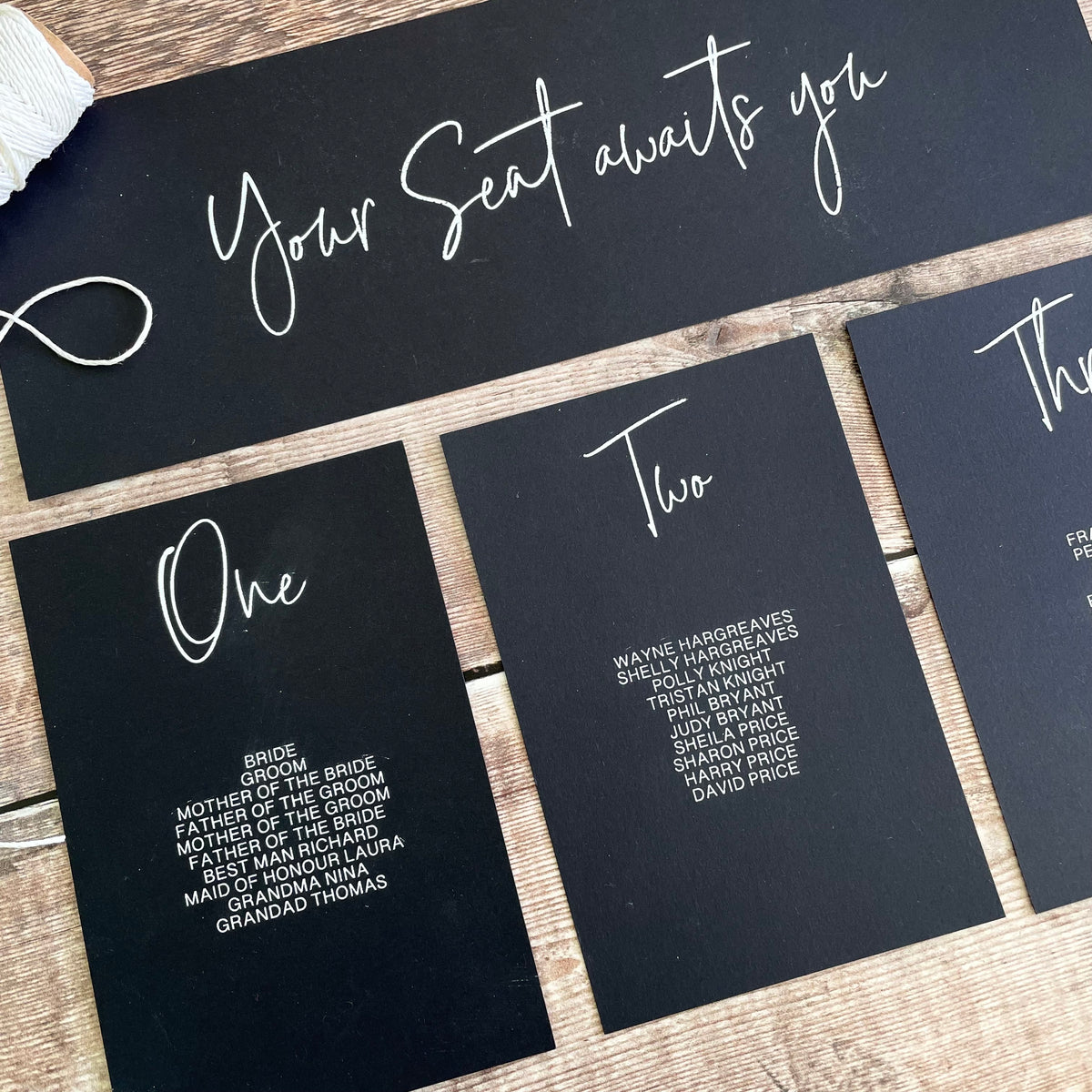 Black and White Table Plan Cards | Headers