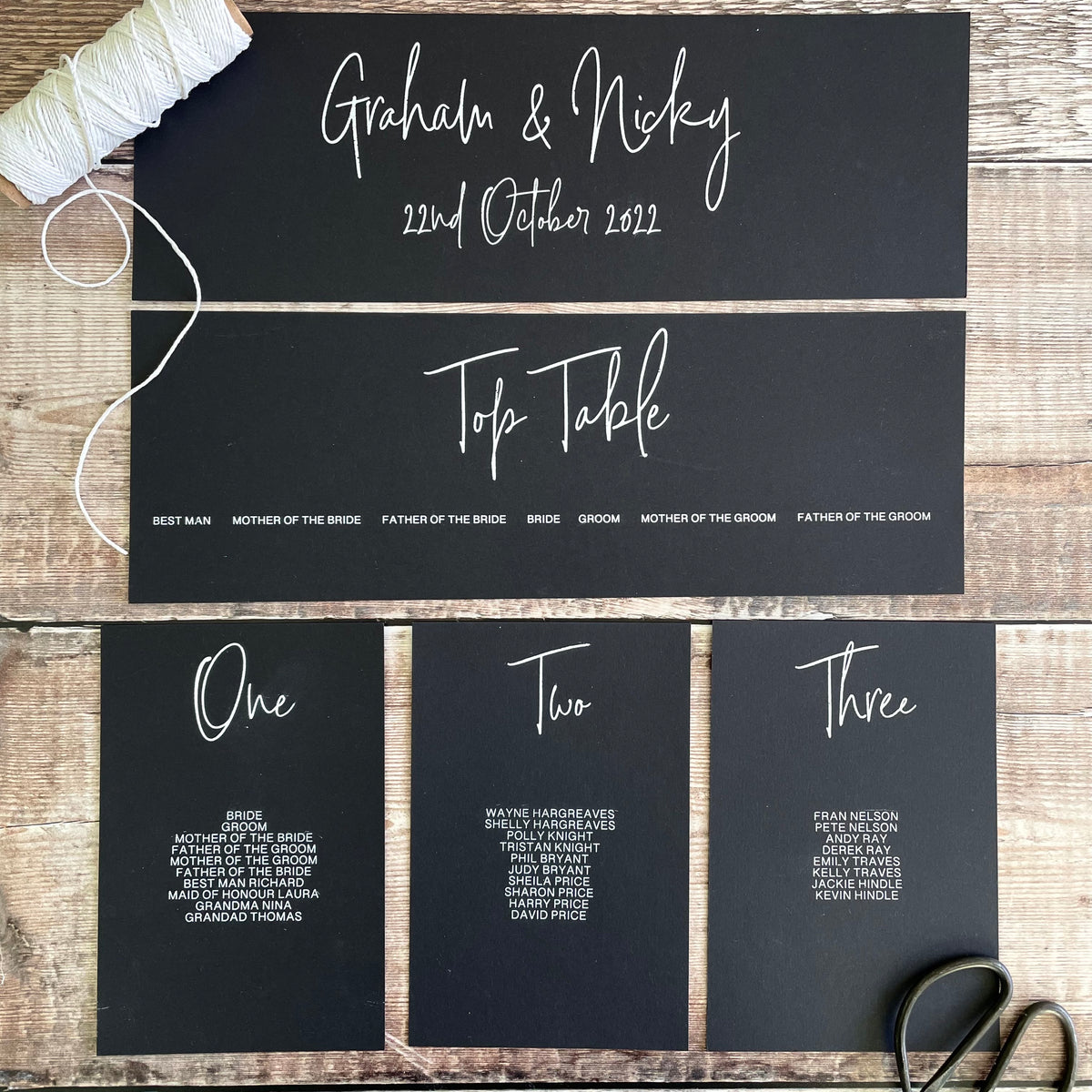 Black and White Table Plan Cards | Headers