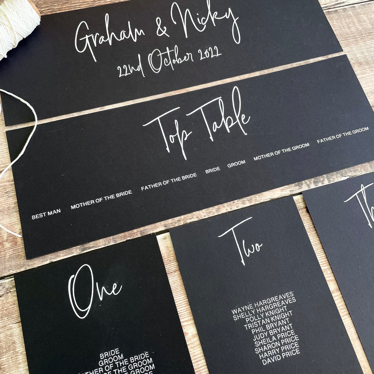 Black and White Table Plan Cards | Headers