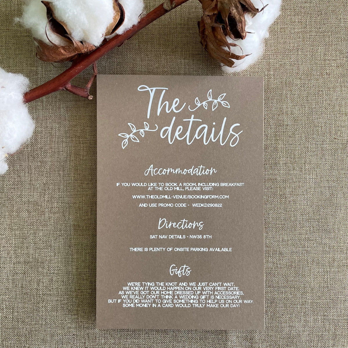 Rustic Charm Wedding Details Card