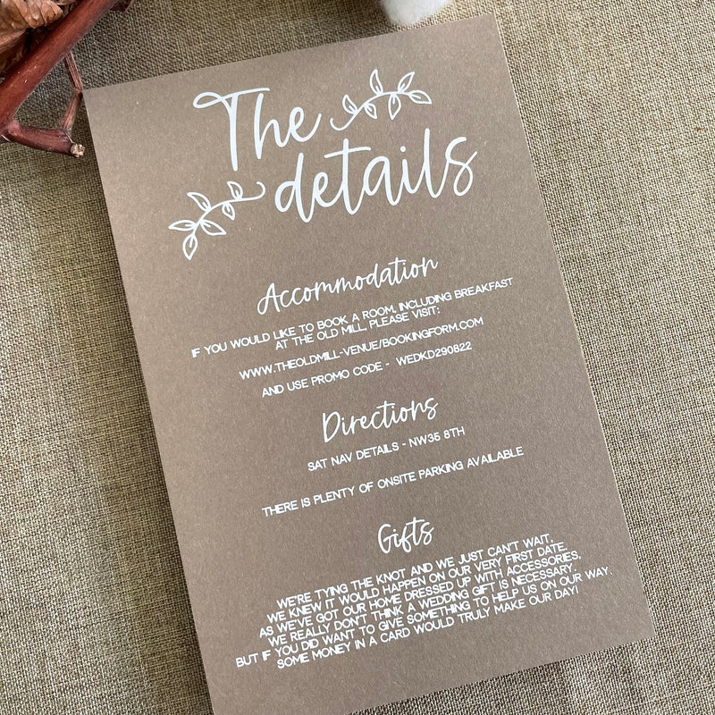 Rustic Charm Wedding Details Card