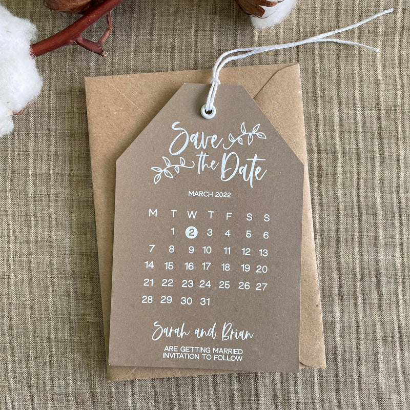 Rustic Charm Save the Date Calendar Tag