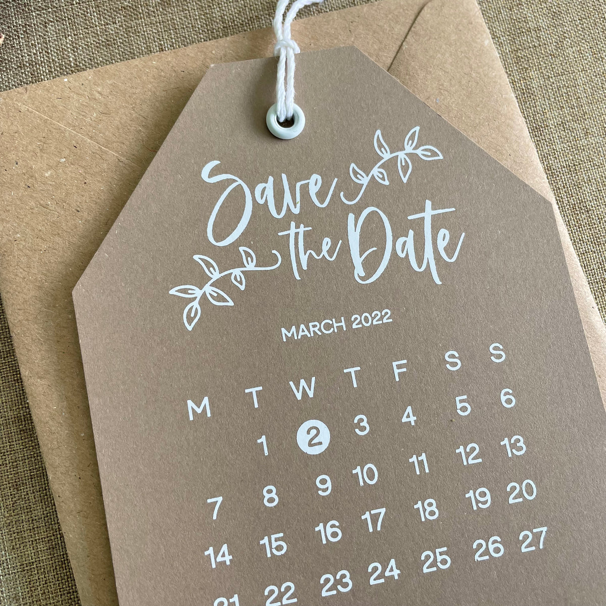 Rustic Charm Save the Date Calendar Tag