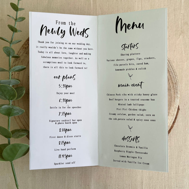 Personalised Fold out Welcome Menu