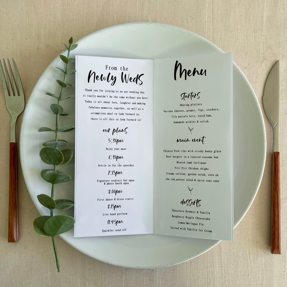 Personalised Fold out Welcome Menu