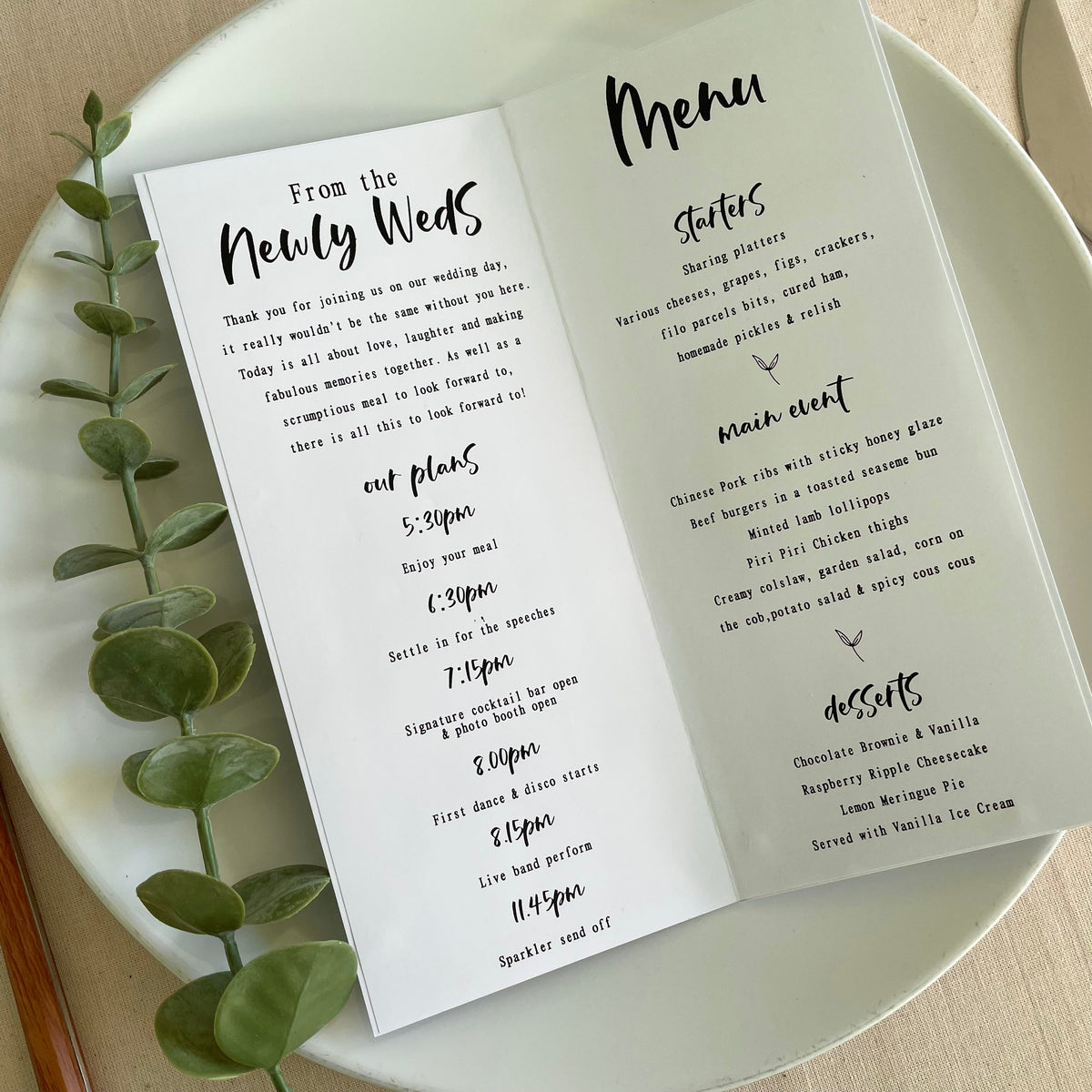 Personalised Fold out Welcome Menu