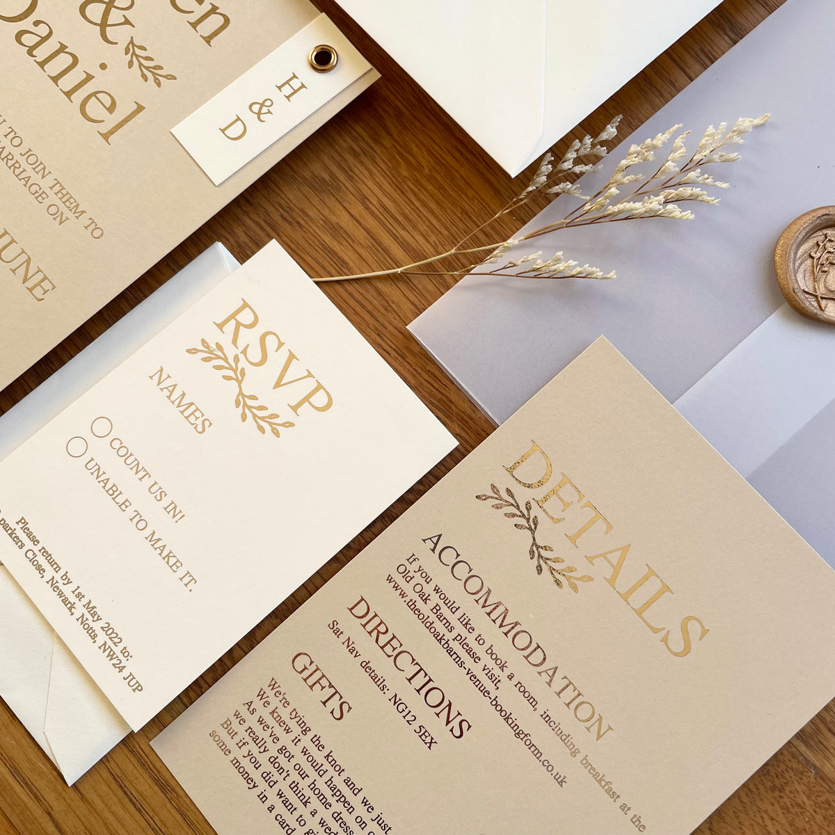 Wedding Invitation Set with Vellum Wrap & Wax Seal