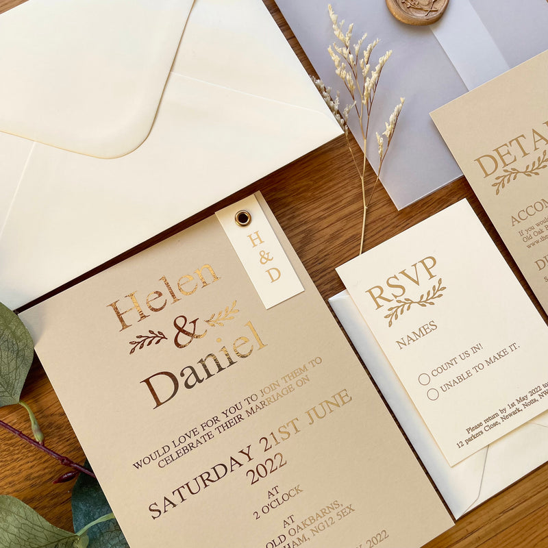 Wedding Invitation Set with Vellum Wrap & Wax Seal