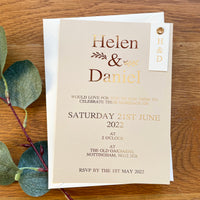 Gold Wedding Invitation with Initials Tag