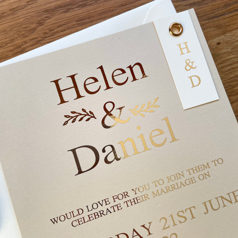 Gold Wedding Invitation with Initials Tag