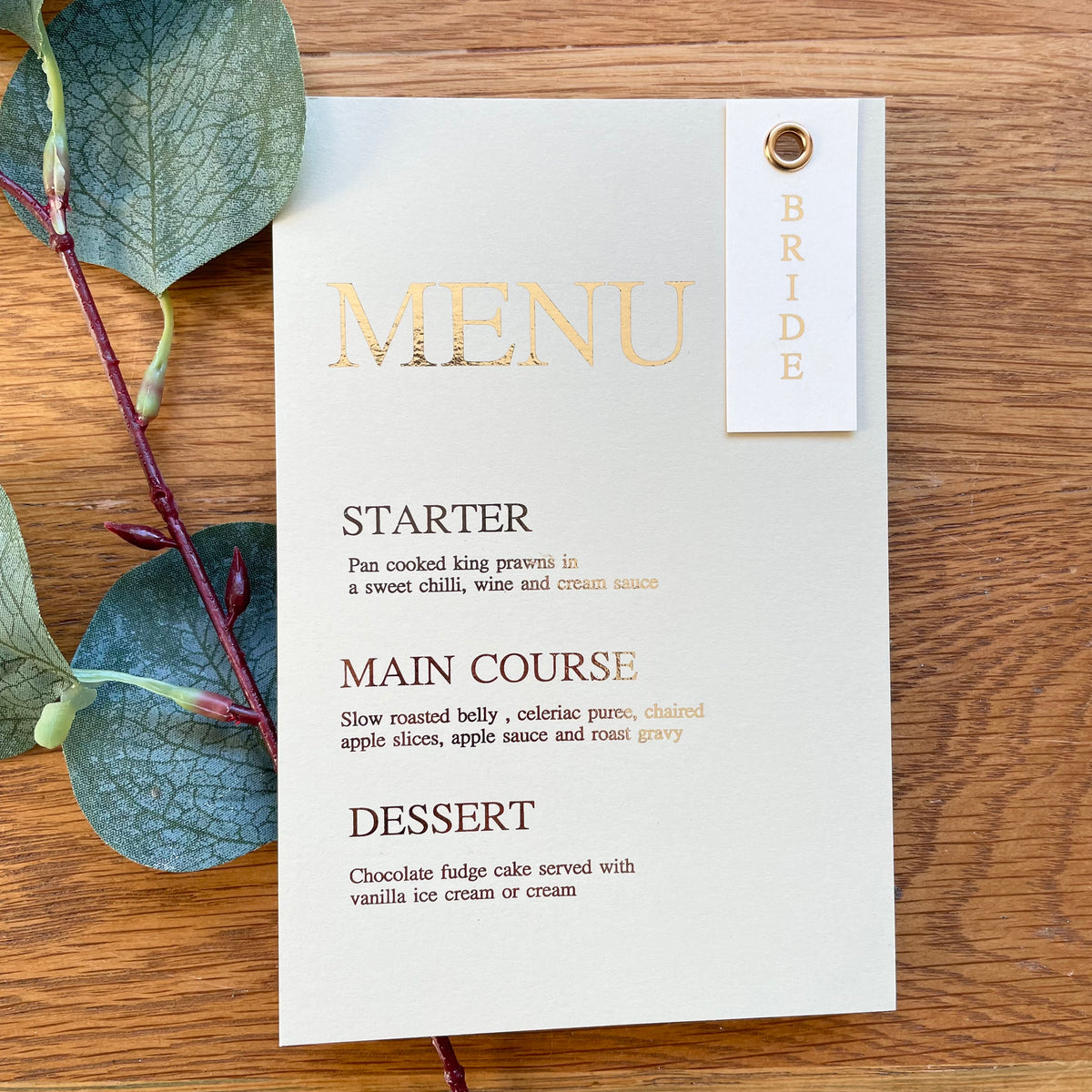 Wedding Menu with name tag