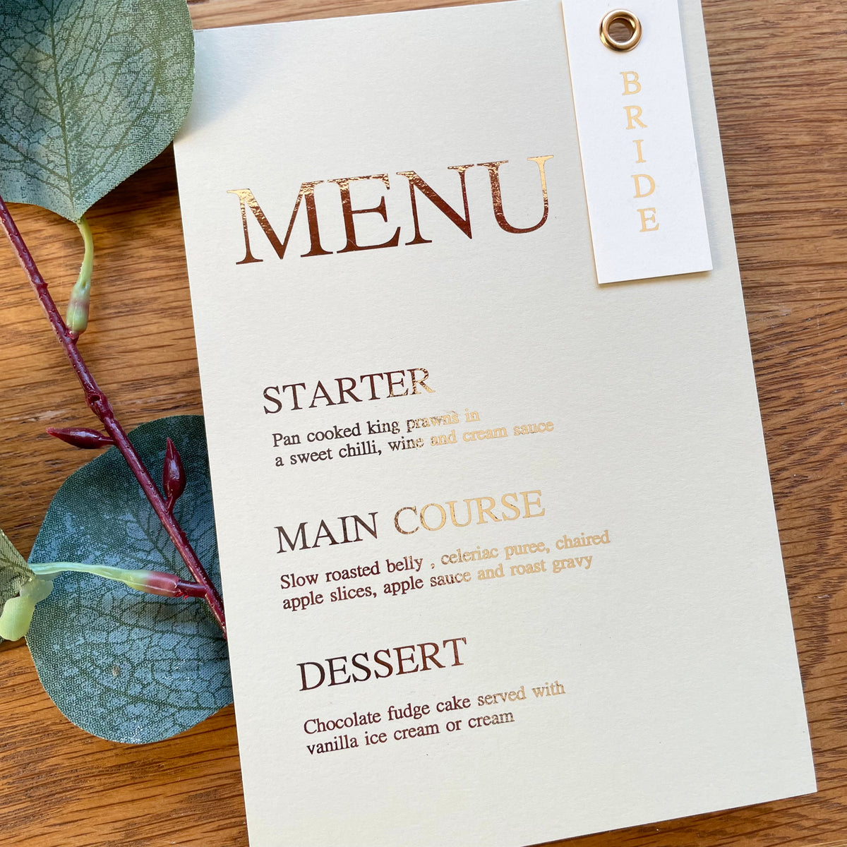 Wedding Menu with name tag