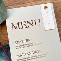 Wedding Menu with name tag