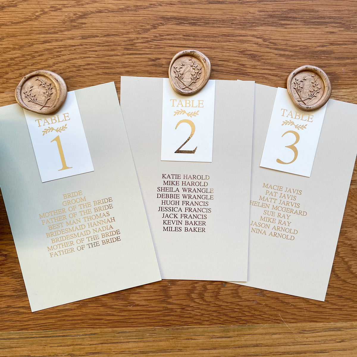 Table Plan Cards | Headers with Wax Seals