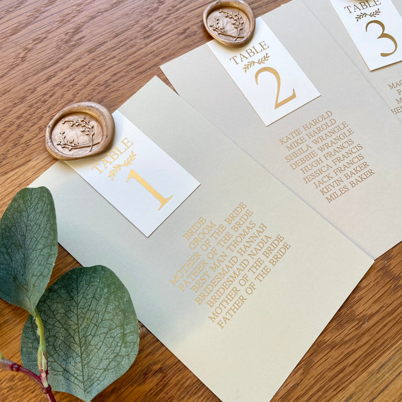 Table Plan Cards | Headers with Wax Seals