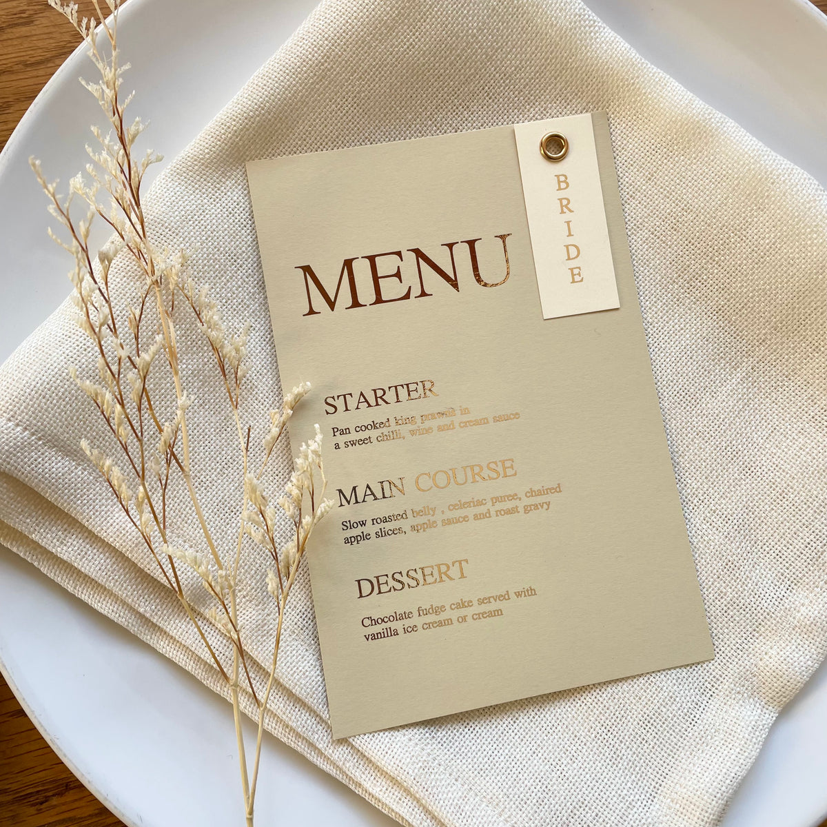 Wedding Menu with name tag