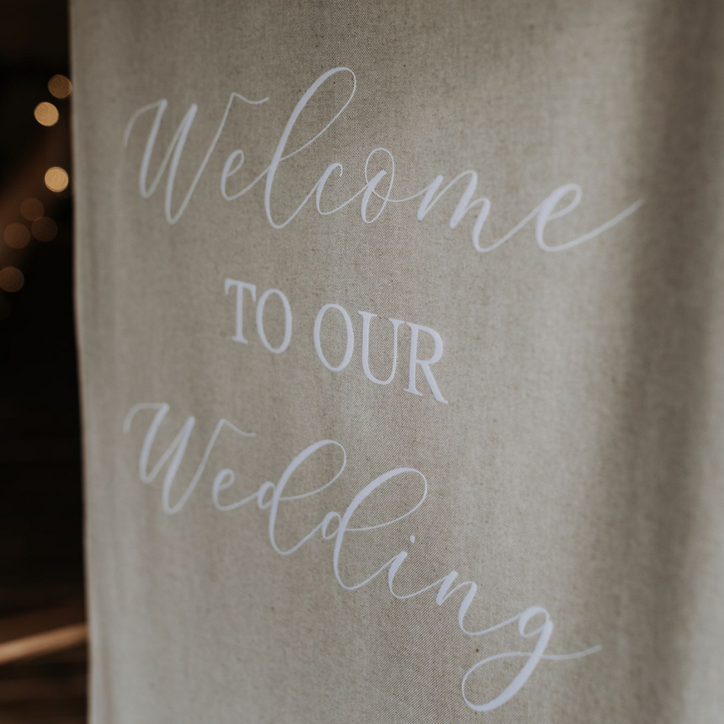 welcome to our wedding fabric sign