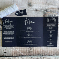 Black and White Wedding Thank you | Menu | Order of Events 'The Reveal'