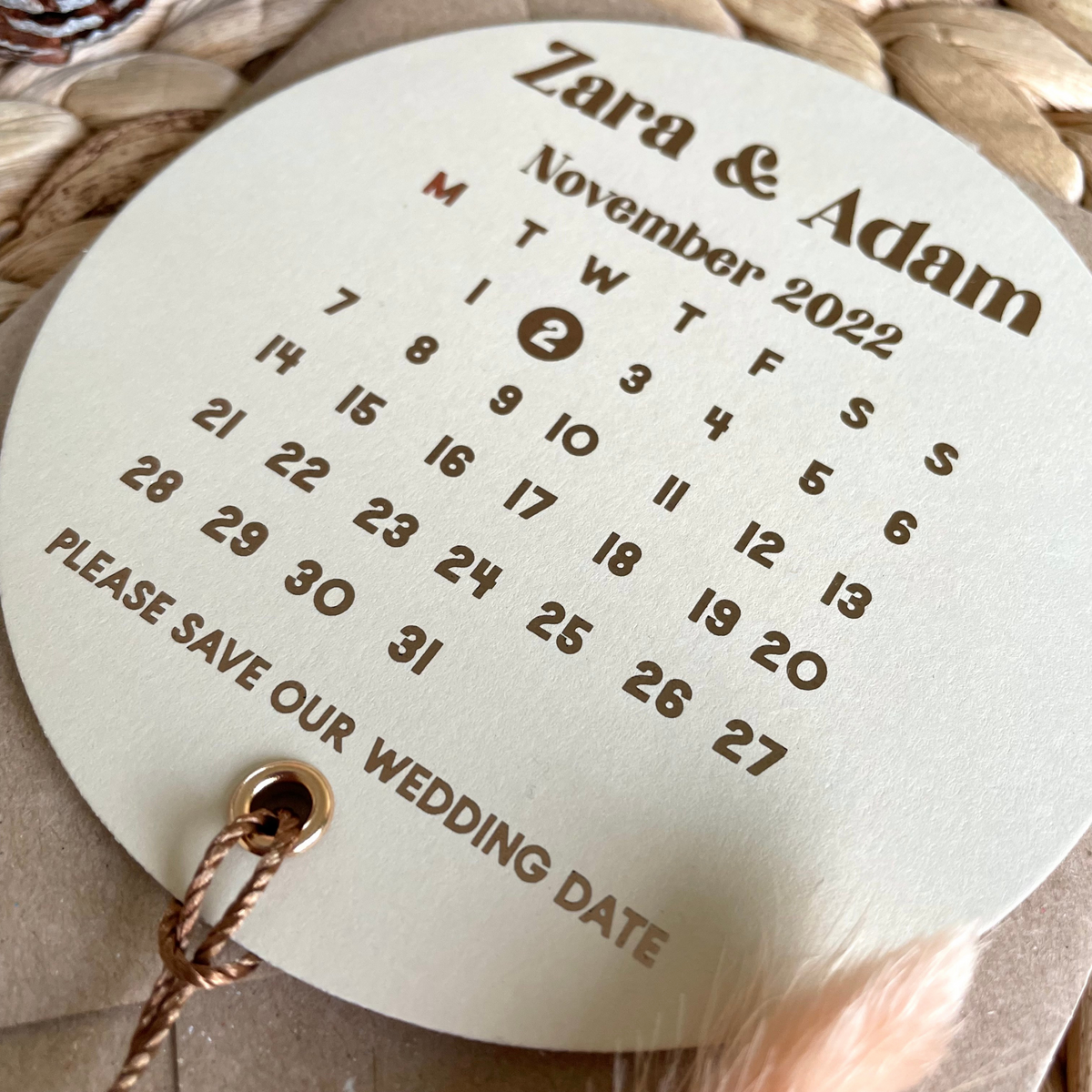 save the date tag with tassel